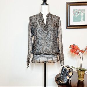 🍋 Chico’s • Long Sleeve Semi-Sheer Leopard Print Cinched Waist Top